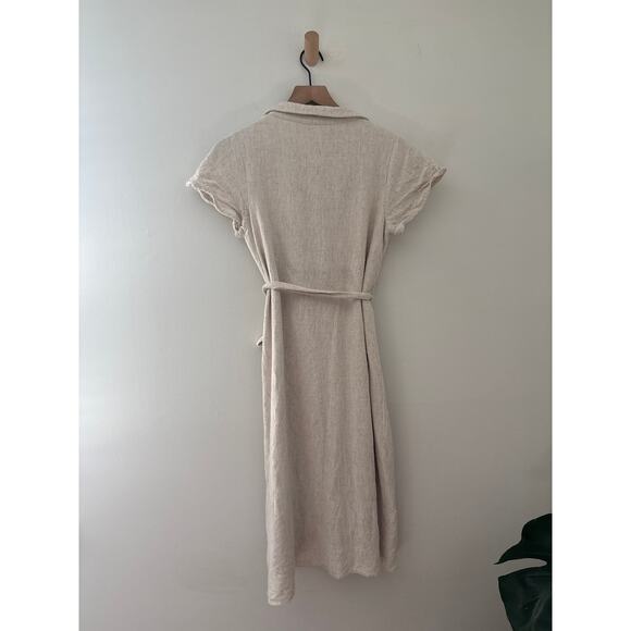 Lulus Italian Summer Linen Midi Dress Womens Medium Beige Button Front Tie Waist - Picture 11 of 13